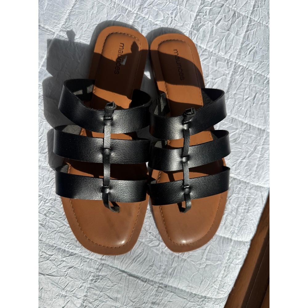 Maurices Womens Black Strappy Gladiator Slide Sandals Flat Thong Shoes